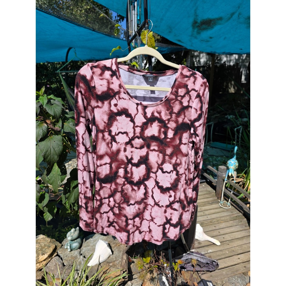 Simply Vera Wang Women's Top Medium Pink Brown Long‎ Sleeve Ribbed Patterned